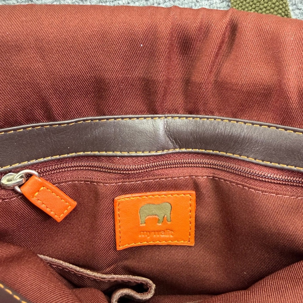 Mywalit Crossbody Bag Womens Olive Brown Orange Colorblock - Picture 12 of 16